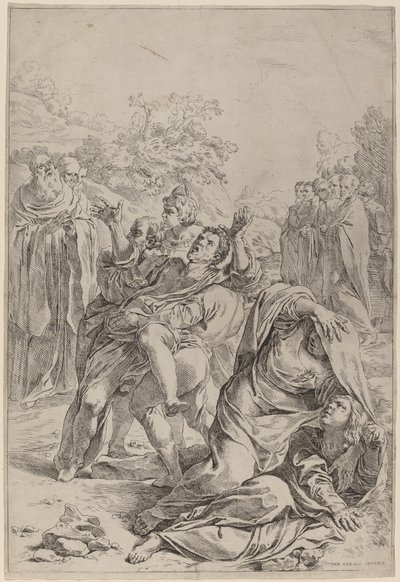 Szent Benedek a megszállottak gyógyítása alkotó: Simone Cantarini after Lodovico Carracci