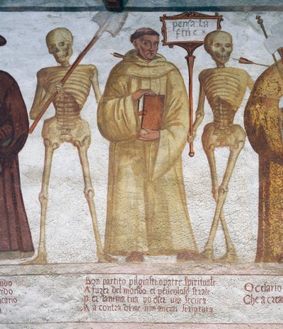 Halál a szerzetessel és a császárral, részlet A haláltáncból alkotó: Simone II Baschenis