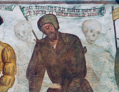 Halál a sánta emberrel, részlet a Haláltáncból alkotó: Simone II Baschenis