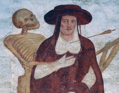 A bíboros és a halál, részlet a Haláltánc című filmből alkotó: Simone II Baschenis