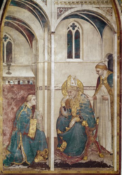 Tours-i Szent Márton élete (316-397): Szent Márton meditációban (Tours-i Szent Márton meditál) - Simone Martini freskója (kb. 1284-1344), kb. 1312-1317, cm. 390x200 - Assisi Szent Ferenc-bazilika, Szent Márton alsótemplomi kápolna, Assisi alkotó: Simone Martini