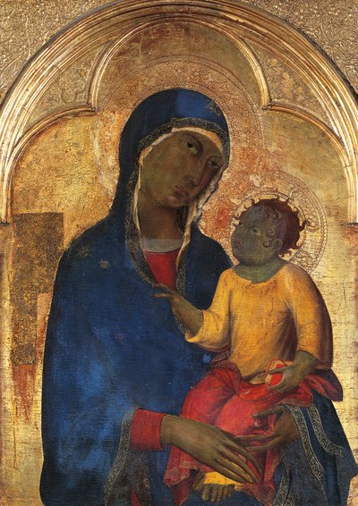 Madonna és gyermek, részlet Simone Martini (1283-1344) San Domenico oltárából, tempera és arany fatáblán alkotó: Simone Martini