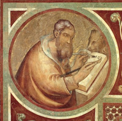 Maesta: Szent Márk az oroszlánnal, részlet a keretből alkotó: Simone Martini