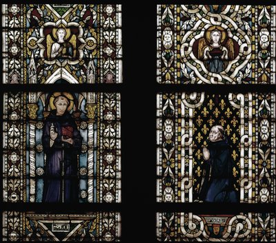 Páduai Szent Antal (1195-1231) és Montefiore Gentile bíboros (Gentile Partino da Montefiore, Gentilis of Monteflorum, kb. 1240-1312) térdel (Páduai Szent Antal és Gentile da Montefiore) - Ólomüveg Simone Martini 1284-1344), cm. 57 alkotó: Simone Martini