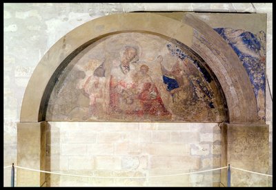 Az alázatosság Szűzét ábrázoló timpanon a gyermek Krisztussal, angyalokkal körülvéve, 1341 alkotó: Simone Martini