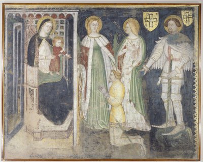 Madonna és gyermek Szent Katalinnal, Szent Orsolával, Szent György és a patrónus, Churi Theodorik alkotó: Simone da Corbetta