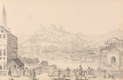 30 megtekintést tartalmazó album Tirolban és Olaszországban: Verona városa és San Pietro vára egy másik hídról, 1840. november 1. alkotó: Sir Charles D