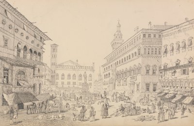 30 megtekintést tartalmazó album Tirolban és Olaszországban: Bologna tér, katedrális és a pápa legátusának palotája, 1840. nov. 12. alkotó: Sir Charles D
