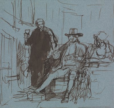 Locker kapitány egy asztalnál ül a lányával; egy inas áll mellette alkotó: Sir David Wilkie