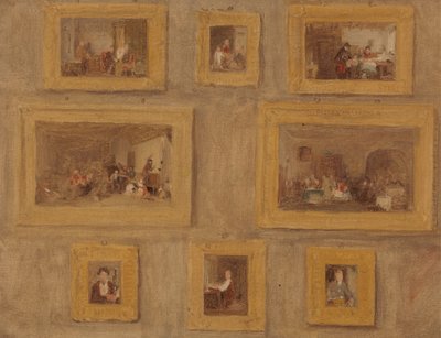 Az egyetlen gyermek; A zsidó hárfa; A vágott ujj; Szembekötősdi; A bérleti nap; A Scotch Piper; A Prieu-Dieu; és Önarckép: A nyolc festmény vázlata bekeretezve és falon lógva alkotó: Sir David Wilkie