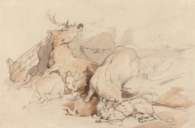 Kutyák és vadászok megtámadják a szarvast alkotó: Sir Edwin Henry Landseer