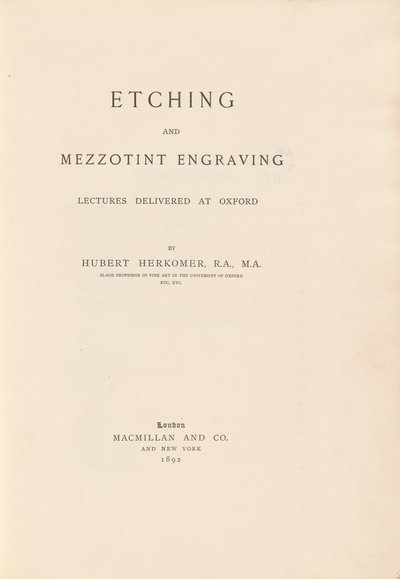 Rézkarc és mezzotinta gravírozás előadások Oxfordban alkotó: Sir Hubert von Herkomer