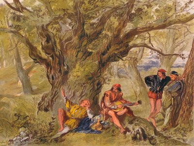 Ahogy tetszik: II. felvonás, V. jelenet. A zöldfa alatt, énekel Amiens, 1875 alkotó: Sir John Gilbert