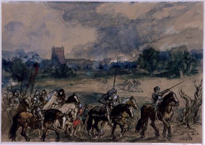 "Tanulmány a tewkesburyi csata után fogságba esett Anjou Margit számára", 1873 alkotó: Sir John Gilbert
