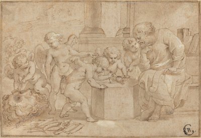 Idős férfi nézi, ahogy Putti boncolja a szemét alkotó: Sir Peter Paul Rubens