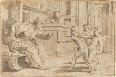 Putti egy férfi mélységérzékelésének tesztelése alkotó: Sir Peter Paul Rubens