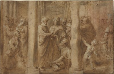 A Szent Péter és Szent János által meggyógyított sánta ember csodája alkotó: Sir Peter Paul Rubens over Anonymous Italian after Parmigianino after Raphael