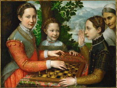 Egy sakkjátszma, amelyben a festő három nővére és egy szolga vesz részt. alkotó: Sofonisba Anguissola