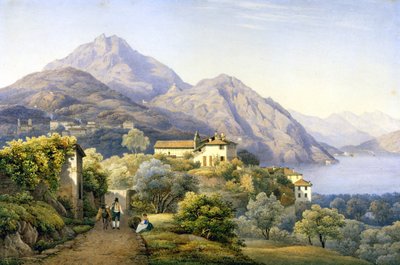 Como. Menaggio. Loveno és a Mount Groma. 1840. Corrodi S. festménye. Menaggio, Como. . alkotó: Solomon Corrodi