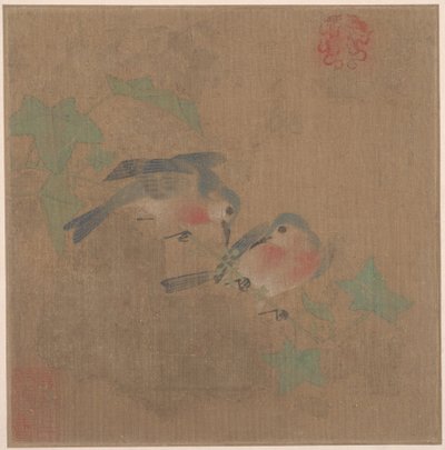 Madarak gyümölcságon (albumlevél; tinta és szín selyemre) alkotó: Song Dynasty Chinese School