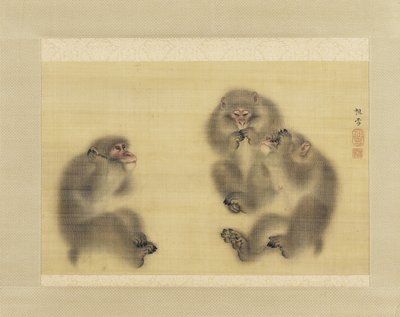 Majmok: Hear No Evil, See No Evil, Speak No Evil, 1820 körül (tinta és szín a selyemen) alkotó: Sosetsu Mori