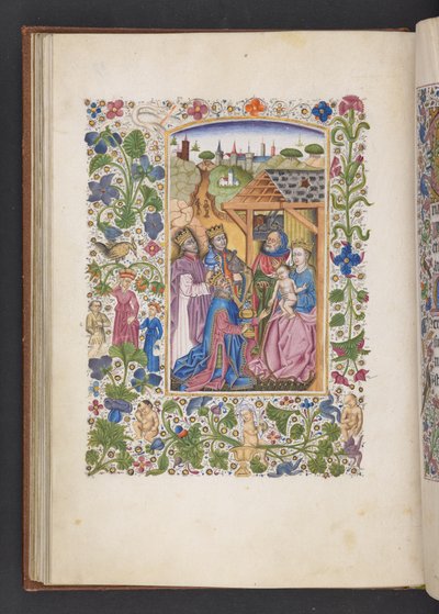 Adja hozzá az MS 50004 f.37v Adoration of the Magi-t az „Órakönyvből” (tinta, szín és arany pergamen) alkotó: Spanish School