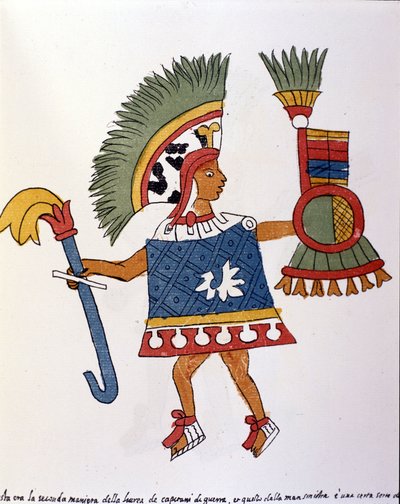 Azték harcos a Codex Vaticanus 3738-ban (Codex Vat. Rios). Fakszimile Pedro de los Rios domonkos kéziratáról, 1570 és 1589 között, Bibl. Vatikán. alkotó: Spanish School
