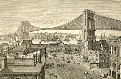Brooklyn Bridge, New York, Amerikai Egyesült Államok a 19. században. Az El Museo Popular által kiadott Madrid alkotó: Spanish School