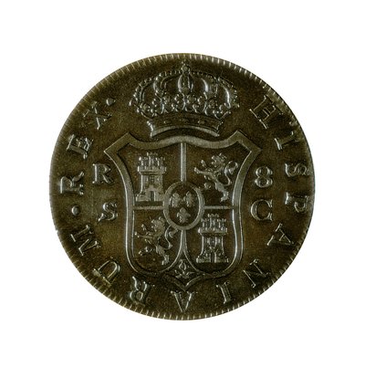 8 spanyol reál érme, kasztíliai valuta, amelyet IV. Károly (1748-1819) uralkodása alatt Sevillában vertek alkotó: Spanish School