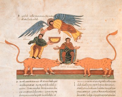 Dániel az oroszlánok barlangjában, Szent Izidor vizigót-mozarab Bibliájából, fol.325v., A.D. 960 (tempera pergamen) alkotó: Spanish School