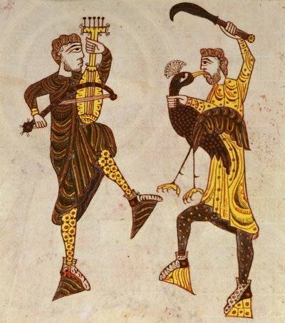F.86 Két férfi táncol, a Beatus Apokalipszisből Santo Domingo de Silosból alkotó: Spanish School