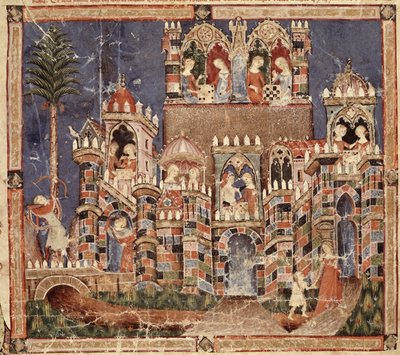 Fol.13v A trójaiak játékai és szórakoztatása a Codex Benito Santa Mora-ból alkotó: Spanish School