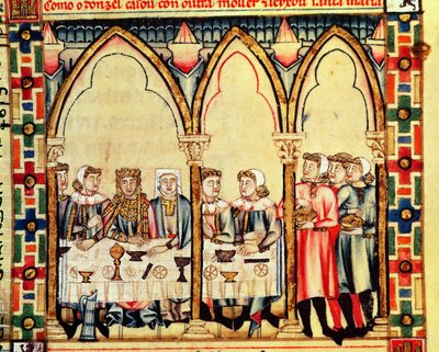 Fol.16v Eljegyzési bankett, X. Alfonso Kasztília és León bölcs királya irányításával készült kéziratból alkotó: Spanish School