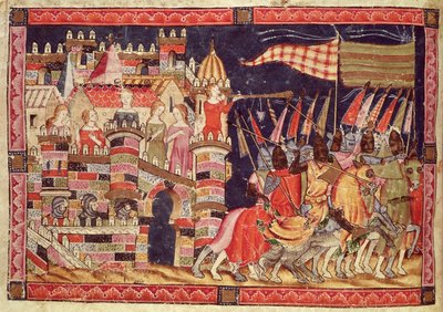 Fol.86v The Trojans Leaving for Battle, a Codex Benito Santa Mora-ból alkotó: Spanish School