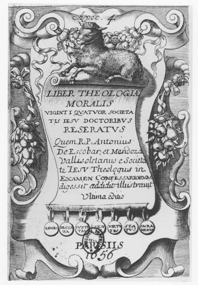A Liber Theologiae Moralis címlapja, Antonio Escobar y Mendoza, 1656 alkotó: Spanish School