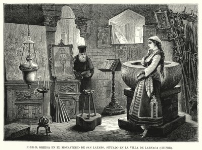 Szent László-kolostor görög ortodox temploma, Larnaca, Ciprus (litho) alkotó: Spanish School