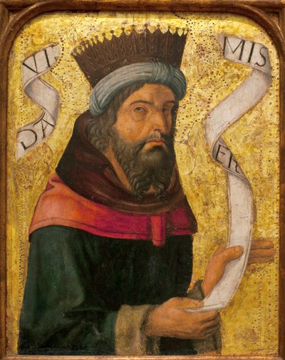 Dávid király – Névtelen festmény egy spanyol mesterről, olajról és aranyról fára, 1500 körül (Dávid király, ismeretlen spanyol mester, olaj, tábla alkotó: Spanish School