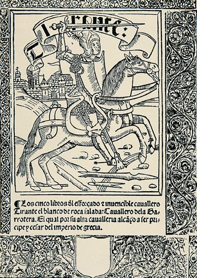 Lovag a lován, Joanot MARTORELL (1413-1468) Tirant lo Blanc című spanyol művének frontképe alkotó: Spanish School