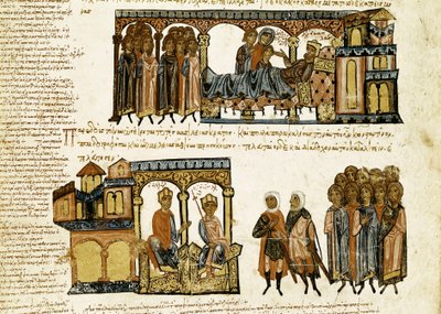 Miniatűr a "Synopsis historiarum"-ból vagy a "Bizánci krónikákból" (A bizánci királyok története és események 811-től 1057-ig), John (Johannes vagy John) Scylitza (vagy Skylitzes vagy Scylitzae) (11-12. század) alkotó: Spanish School