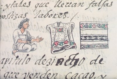 Palat asszony. 218-220 IX. könyv Egy azték kereskedő köpenyeket árul, Bernardino de Sahagun firenzei kódexéből, 1540-85 körül alkotó: Spanish School