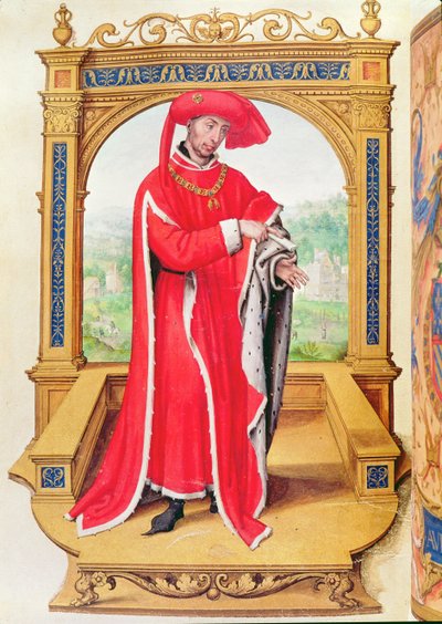 Jó Fülöp (1396-1467) Burgundia hercege, az Aranygyapjú Rend alapítója, a Statuts de la Toison dOrból alkotó: Spanish School
