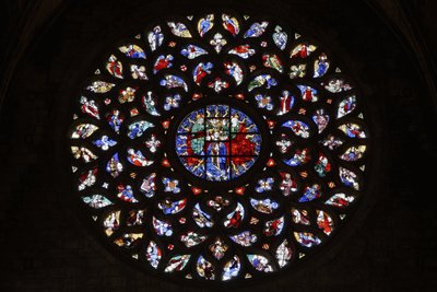Szűz mennybemenetelét ábrázoló rózsaablak, 1460 körül alkotó: Spanish School