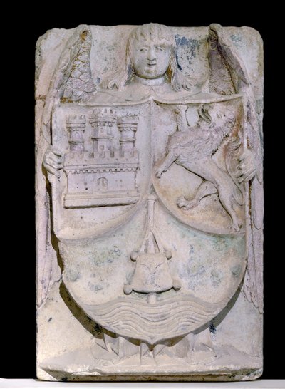 14. századi spanyol folt: Kasztília és Leon címere, Saint Jacques de Compostelát idéző pelerin bot, a burgundi Fontenay ciszterci apátságban őrzik (Kasztília és Leon címere, Spanyolország alkotó: Spanish School