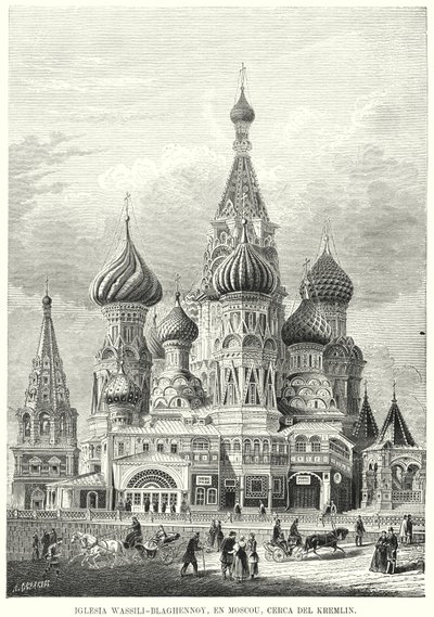 Szent Bazil-székesegyház, Vörös tér, Moszkva, Oroszország (litho) alkotó: Spanish School