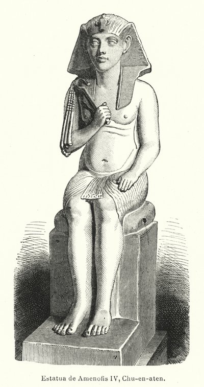 IV. Amenhotep ókori egyiptomi fáraó (Akhenaten) szobra (litho) alkotó: Spanish School