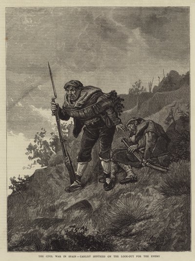 Polgárháború Spanyolországban, Carlist Sentries on the Look-Out of the Enemy (metszet) alkotó: Spanish School