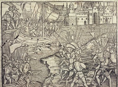 Peru meghódítása, illusztráció: Francisco Lopez de Gomara (sz. 1510) „Az India és az Újvilág általános története” című művéből, 1554 (metszet) alkotó: Spanish School