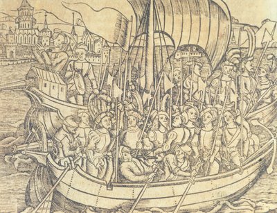 Az új világ felfedezése Kolumbusz Chrisopher (1450-1596) illusztrációja Francisco Lopez de Gomara (szül. 1510) "India és az új világ általános története" című művéből, 1554 (metszet) alkotó: Spanish School