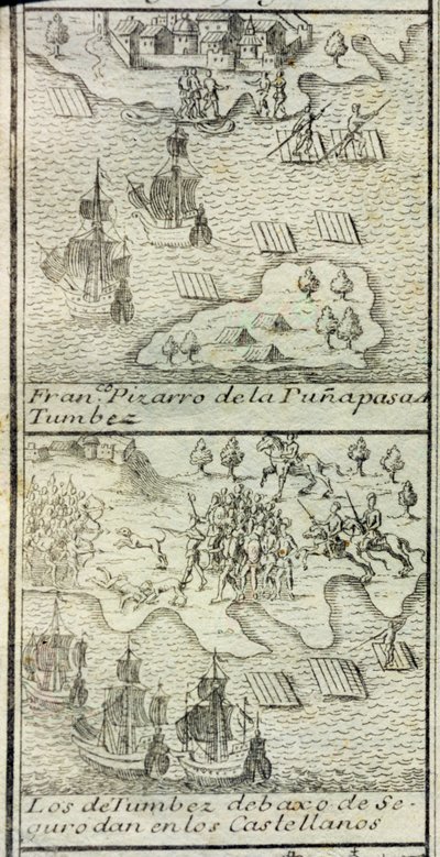 Francisco Pizarro érkezése 180 emberrel és három hajóval Tumbesbe alkotó: Spanish School