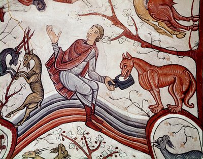 A hónapok köre: a pásztorok bejelentése. Egy 12. századi freskó részlete a San Isidoro Real Colegiata (Royal Collegiale of Saint Isidore) királyi panteonjáról. Leon. Spanyolország alkotó: Spanish School